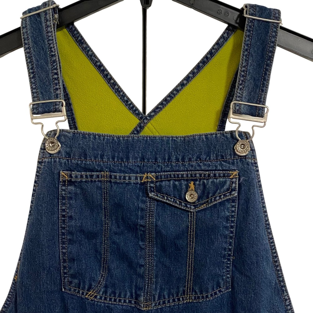 Retro Gorpcore GAP Denim Overalls Womens L Blue Fleece Lined Bib Workwear - Picture 3 of 6